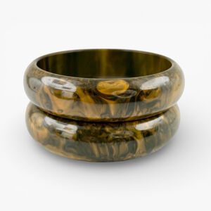 Vintage Mississippi Mud Bakelite Bangles Set of 2 Amber Orange Olive Green Chunk